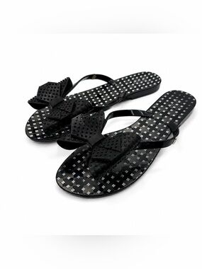 Melissa Harmony Black Bow Flip Flop Sandals Jelly Thong Flats Polka Dot Footbed